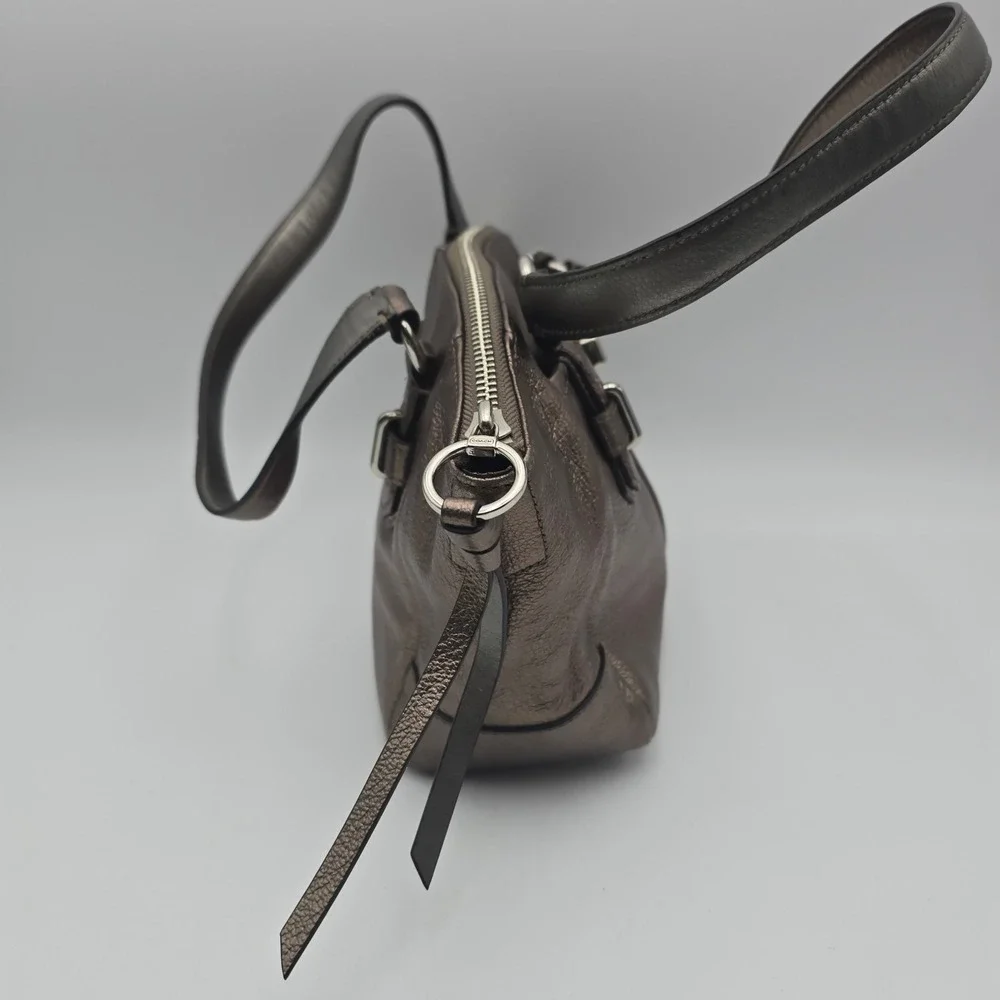 Coach Gun Metal Metallic‎ Bronze Leather Satchel Handbag Silver Hardware